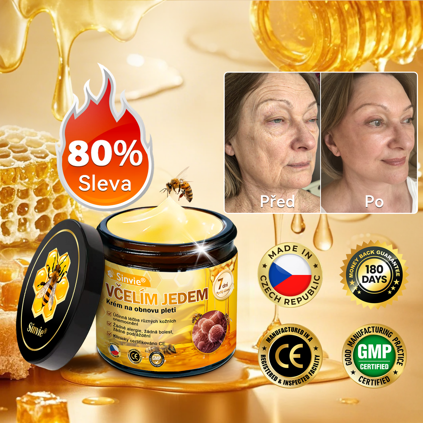 🐝 Sinvie® Krém na obnovu pleti s včelím jedem(👨⚕CE schváleno)👍✅