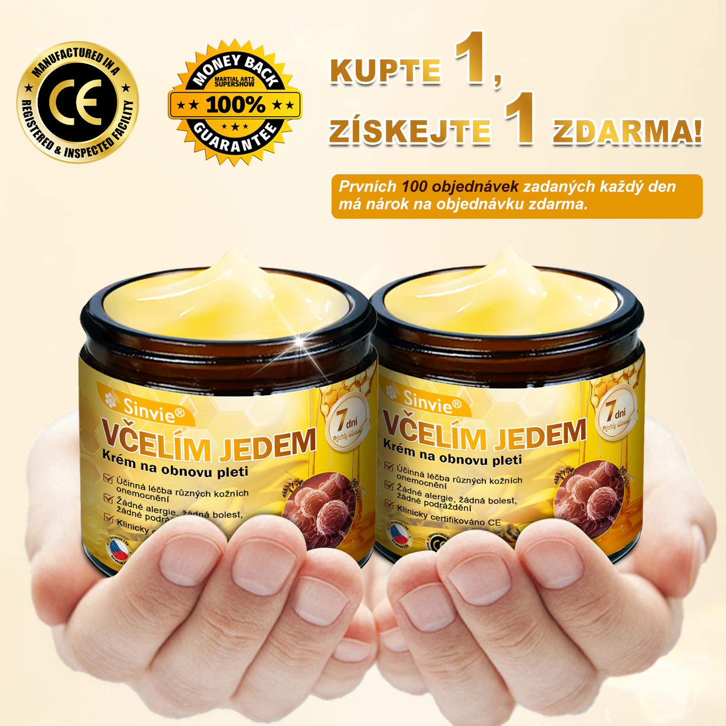 🔥🐝 Sinvie® Krém na obnovu pleti s včelím jedem(👨⚕CE certifikace)👍✅