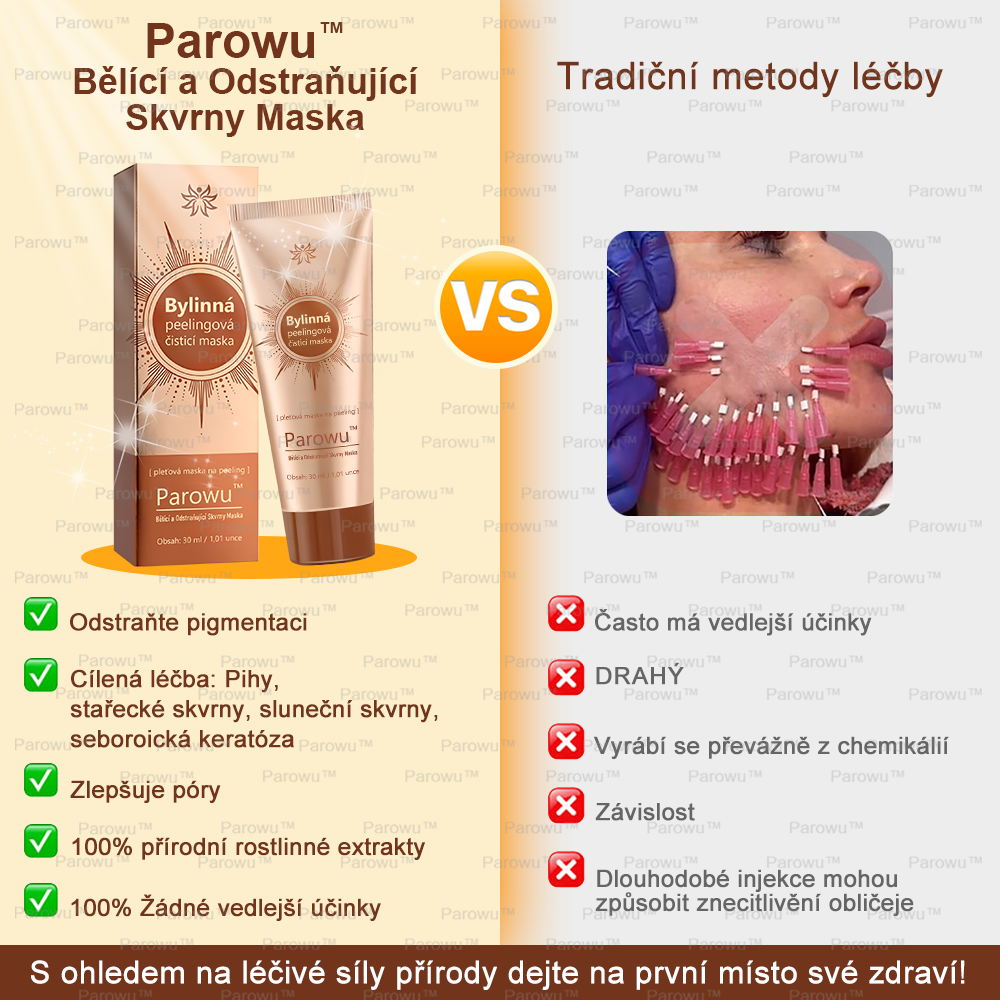 𝗣𝗮𝗿𝗼𝘄𝘂™ Bělící a Odstraňující Skvrny Maska – Přírodní složky trvale odstraňují pigmentové skvrny, stařecké skvrny, pihy a sluneční skvrny.